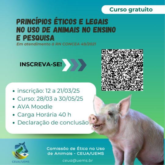UEMS abre inscrições para curso gratuito sobre princípios éticos e legais no uso de animais