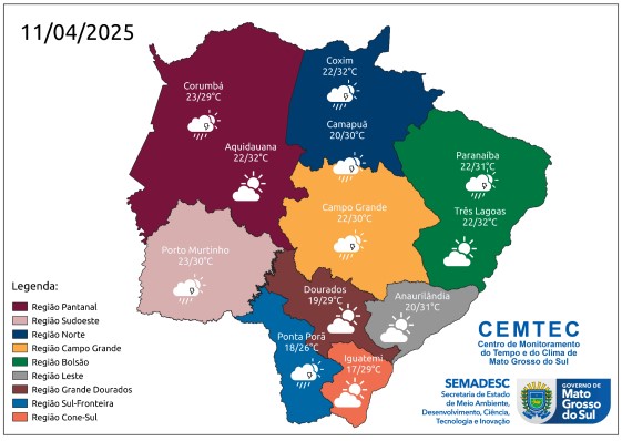 Fim de semana terá tempo estável, com possibilidade de chuva moderada no Estado Fim de semana terá tempo estável, com possibilidade de chuva moderada no Estado