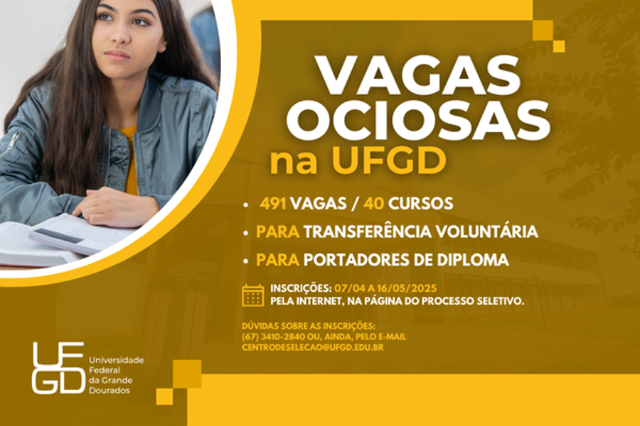 UFGD abre 491 vagas para portadores de diploma e transferência UFGD abre 491 vagas para portadores de diploma e transferência
