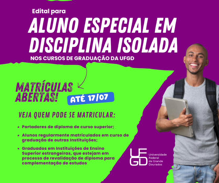 UFGD abre inscrições para aluno especial em disciplinas de graduação UFGD abre inscrições para aluno especial em disciplinas de graduação
