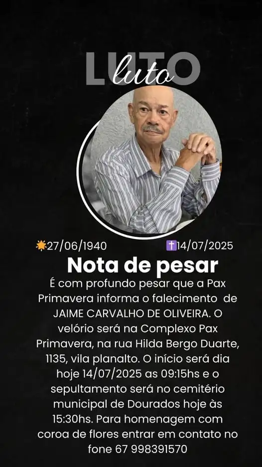 Comerciante histórico de Dourados, Jaime Carvalho morre aos 85 anos Comerciante histórico de Dourados, Jaime Carvalho morre aos 85 anos