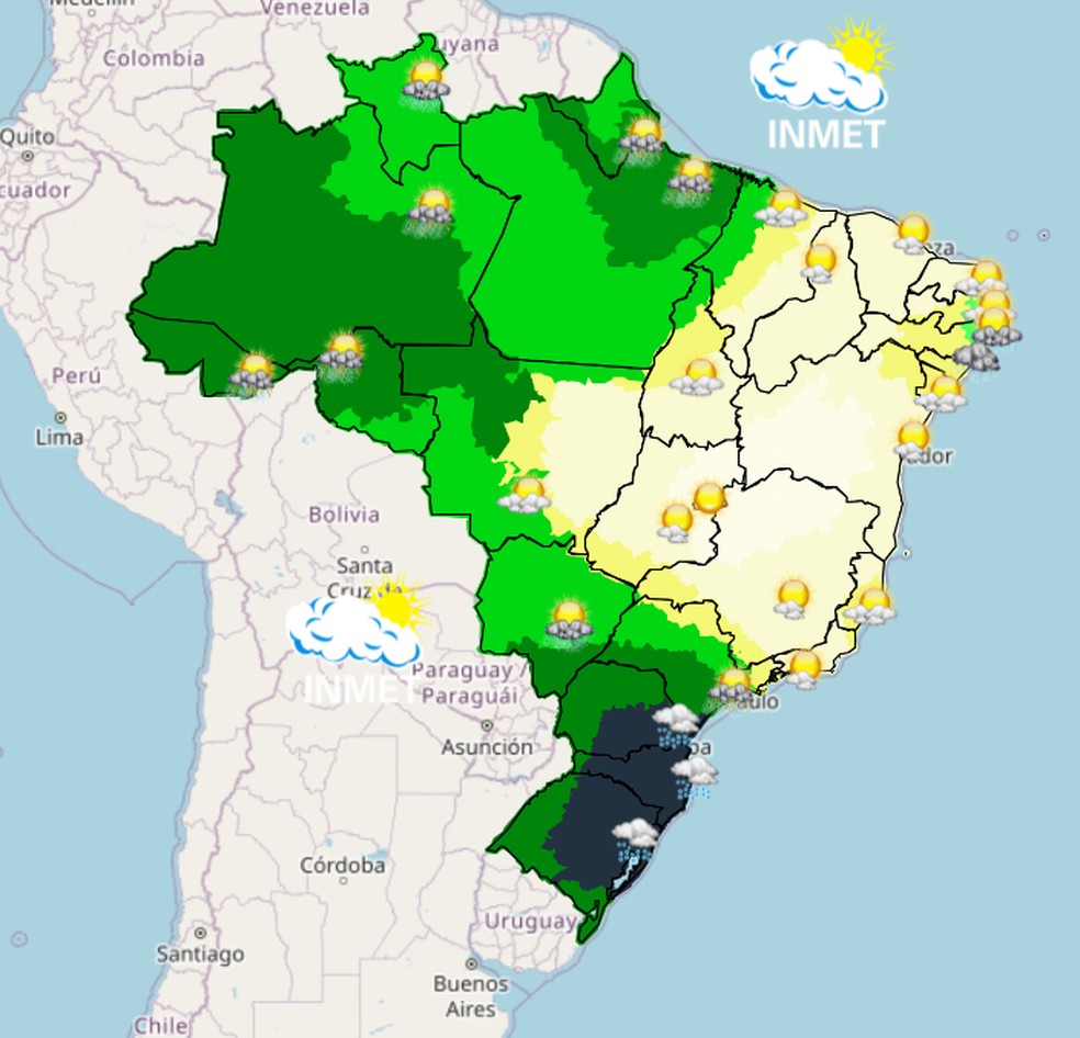 Frio e chuva avançam no Sul; Centro-Oeste e Sudeste encaram ar seco e calor nesta terça Frio e chuva avançam no Sul; Centro-Oeste e Sudeste encaram ar seco e calor nesta terça