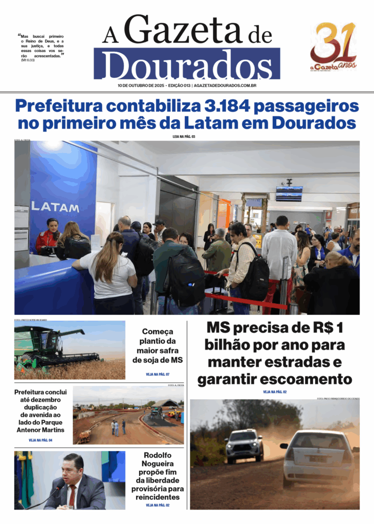 Jornal A Gazeta de Dourados – Edição de 10 de outubro de 2025