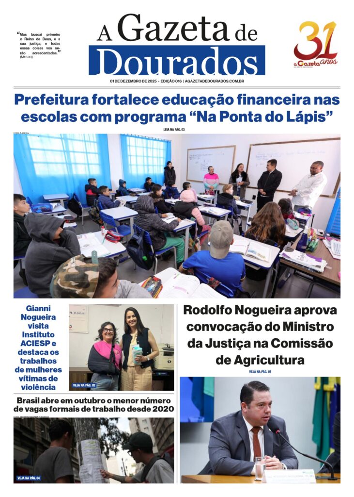 Jornal A Gazeta de Dourados – Edição de 01 de dezembro de 2025