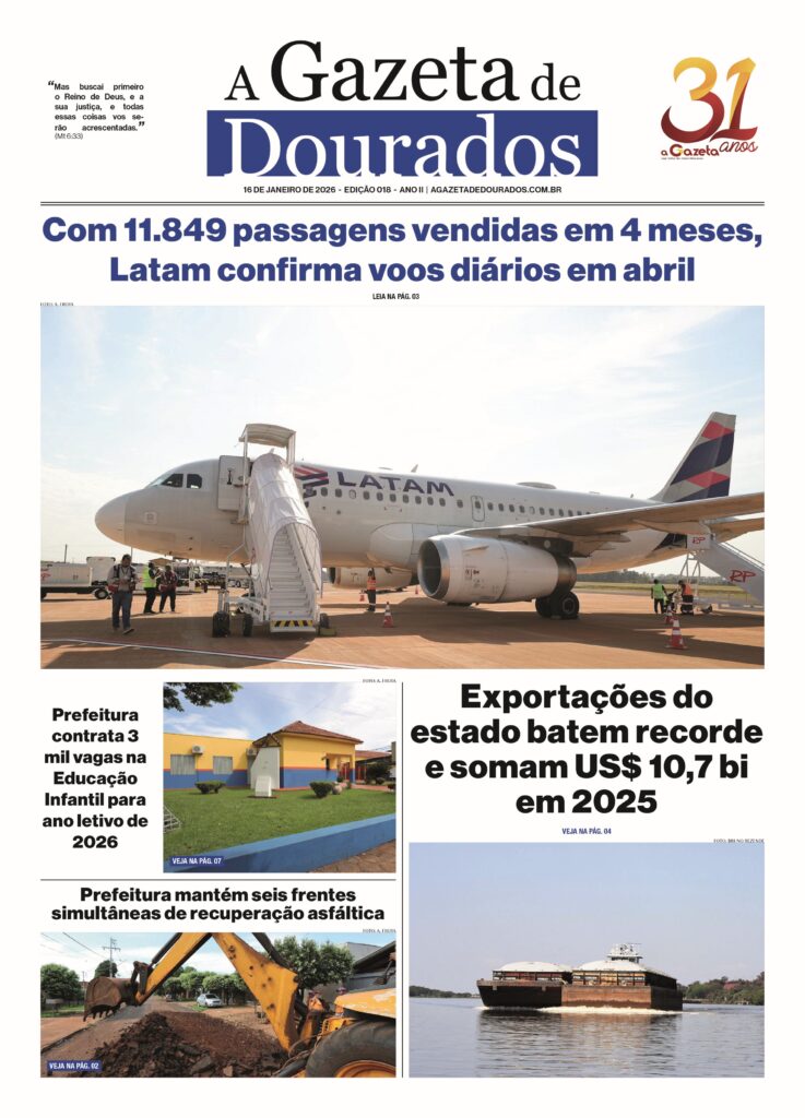 Jornal A Gazeta de Dourados – Edição de 16 de janeiro de 2026