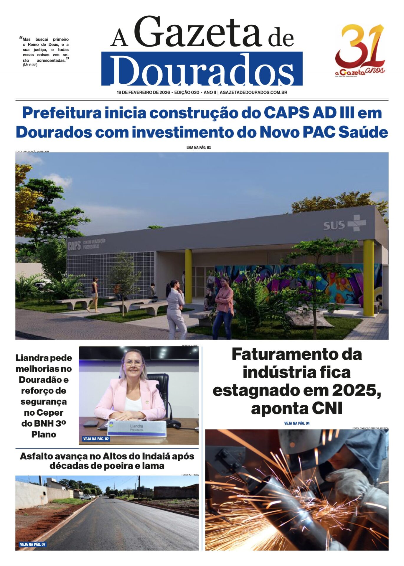 Jornal A Gazeta de Dourados – Edição de 19 de fevereiro de 2026