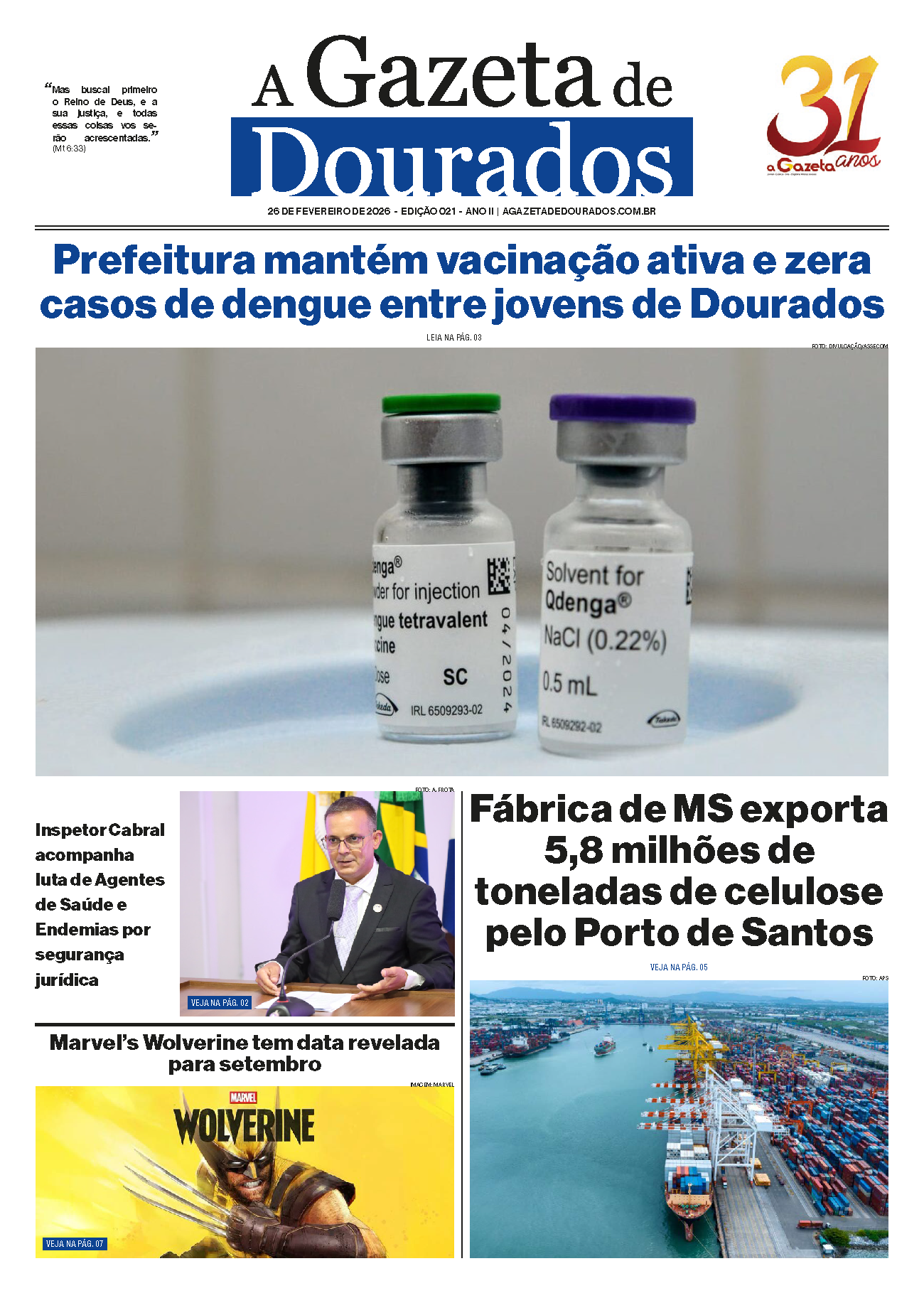 Jornal A Gazeta de Dourados – Edição de 26 de fevereiro de 2026