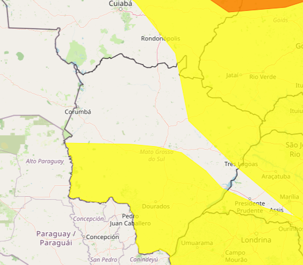 Alerta de tempestade atinge Dourados e mais 54 cidades de MS