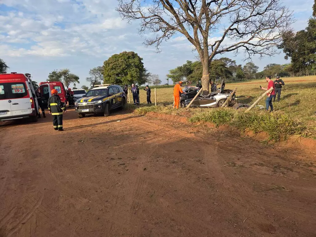 Carro com drogas parte ao meio após bater em árvore durante fuga da PRF, em Três Lagoas