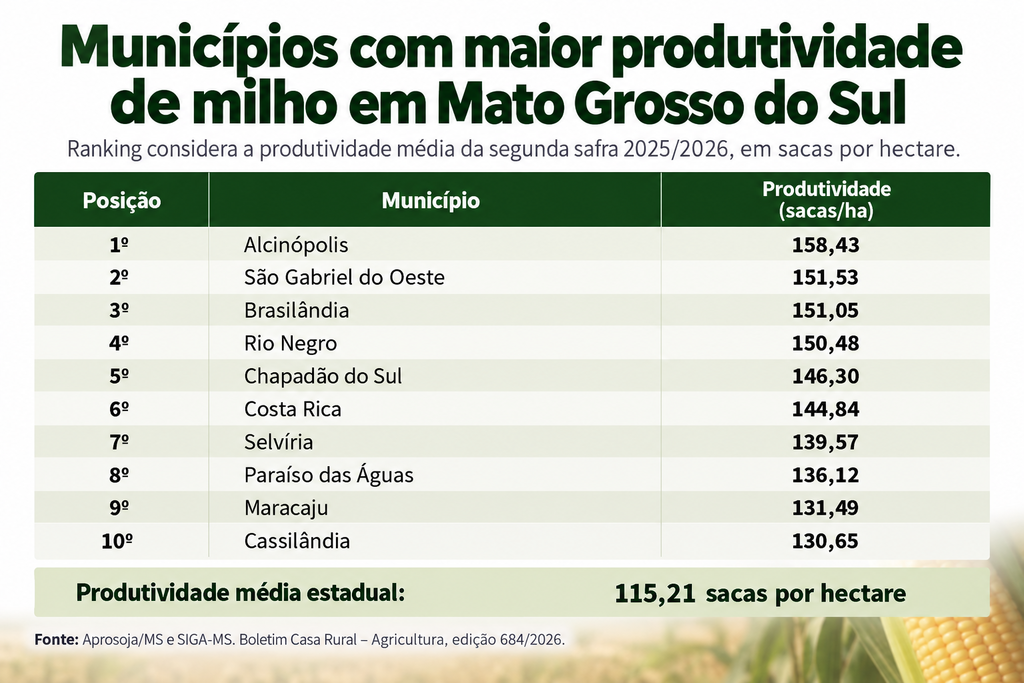 Produção de milho chega a 16,2 milhões de toneladas em MS