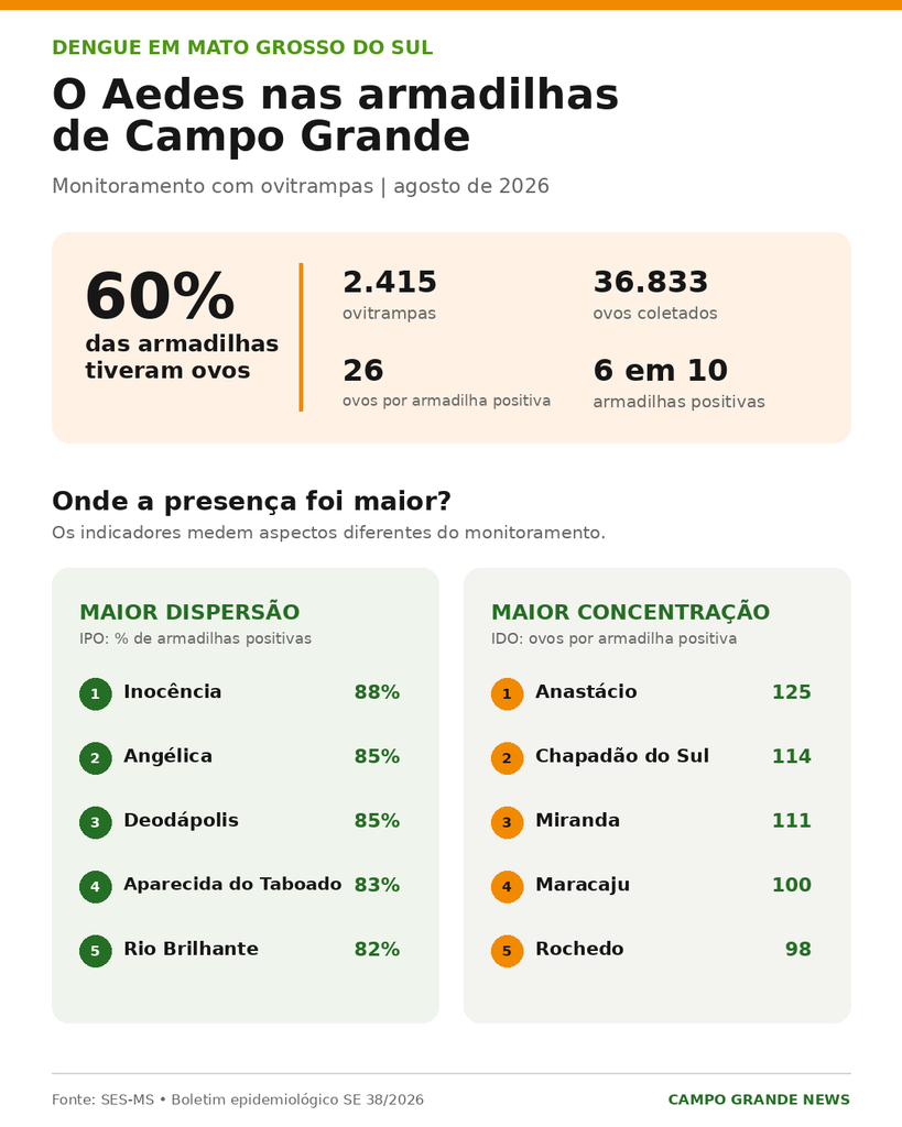 Ovos do Aedes aparecem em 60% das armadilhas de Campo Grande