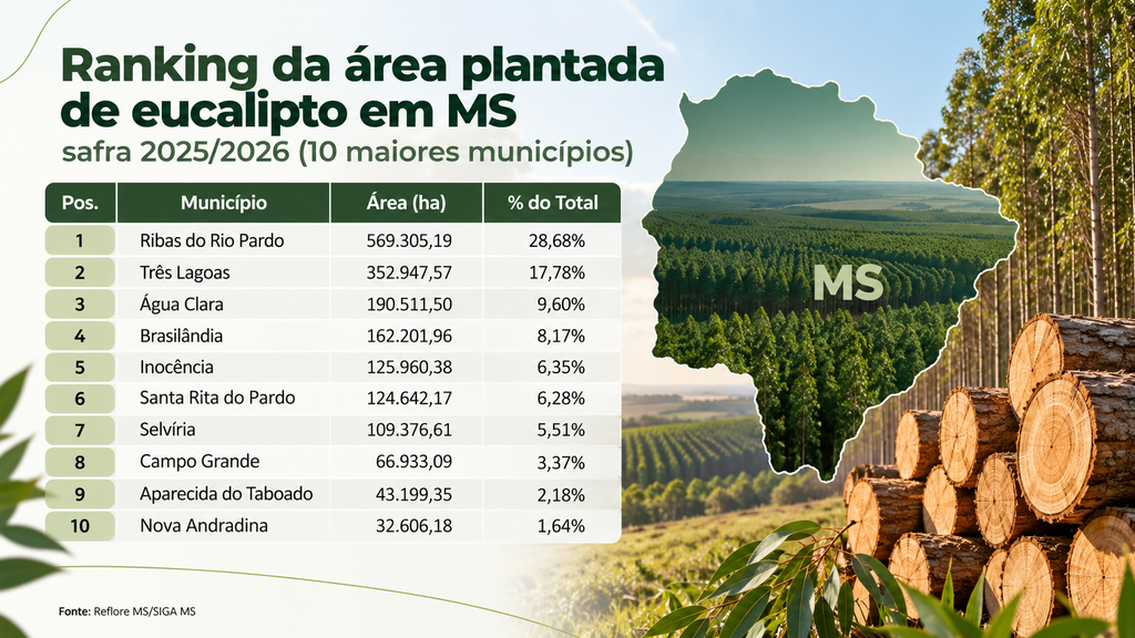 Área plantada com eucalipto em MS cresce quase 18 vezes em duas décadas