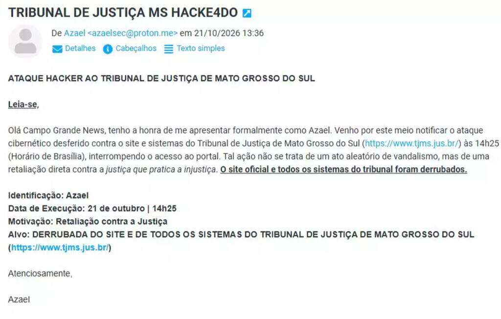 Hacker "famoso" reivindica ataque ao TJMS e site fica fora do ar Hacker "famoso" reivindica ataque ao TJMS e site fica fora do ar