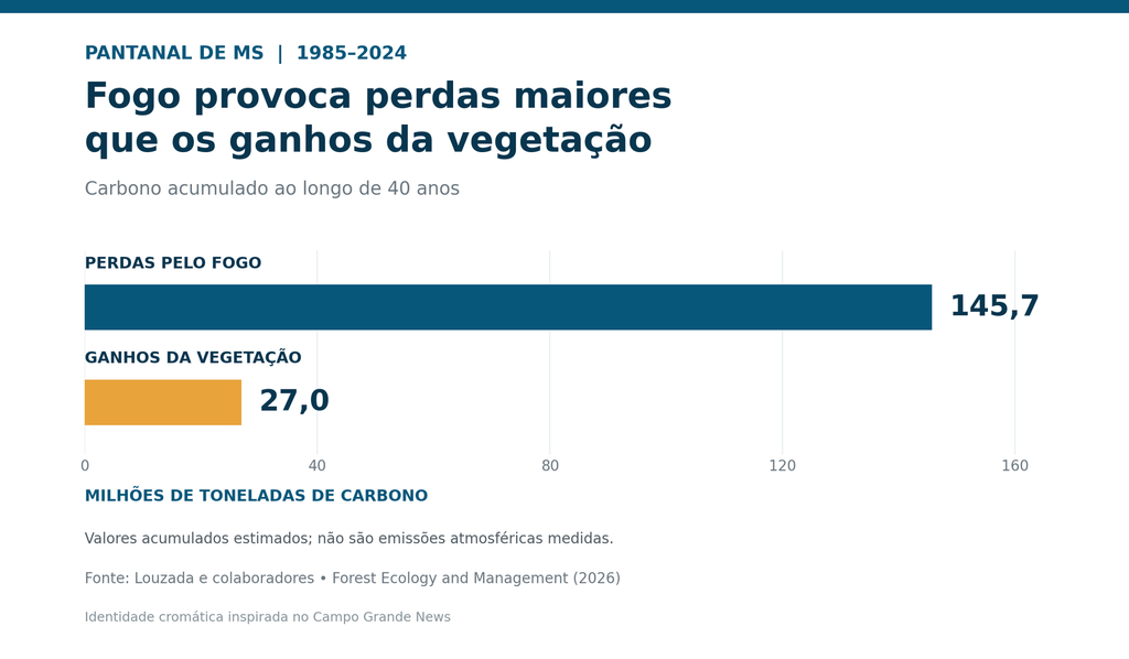 Incêndios causam mais perdas de carbono do que Pantanal consegue recuperar