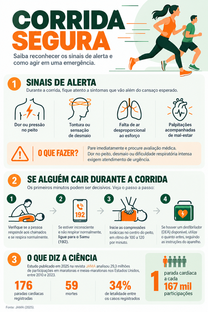 Dor no peito e tontura durante corrida podem ser sinais de alerta para o coração