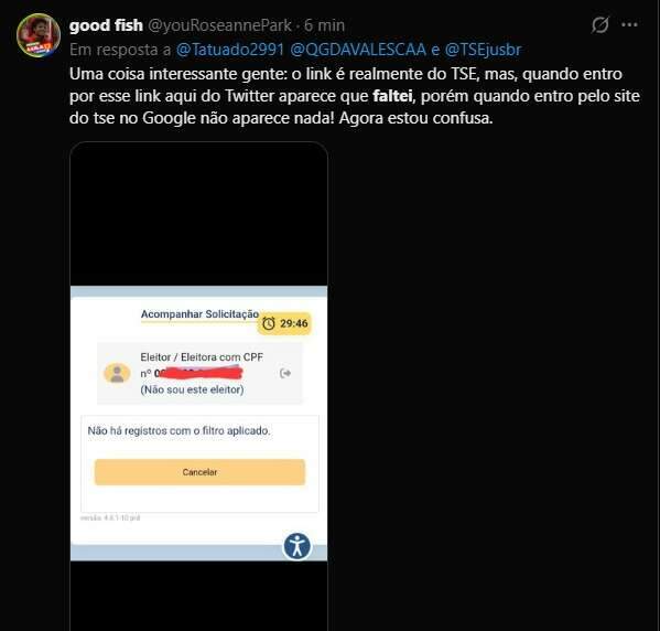 Eleitores se assustam com aviso de “faltou” após votar e TRE explica atualização Eleitores se assustam com aviso de “faltou” após votar e TRE explica atualização