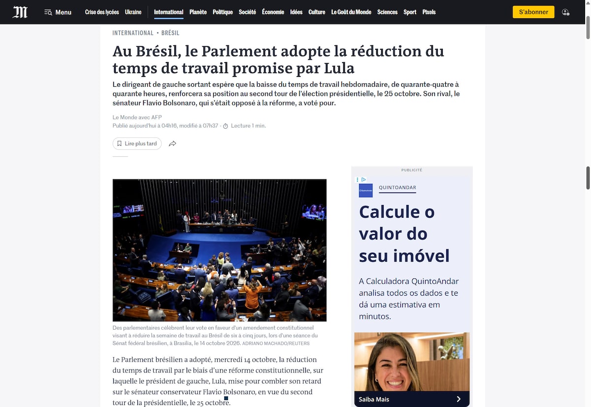Imprensa internacional repercute fim da escala 6x1 e destaca ‘vitória política’ de Lula; veja Imprensa internacional repercute fim da escala 6x1 e destaca ‘vitória política’ de Lula; veja