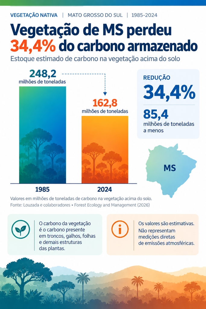 Vegetação de MS perde 34% do carbono armazenado em 40 anos Vegetação de MS perde 34% do carbono armazenado em 40 anos