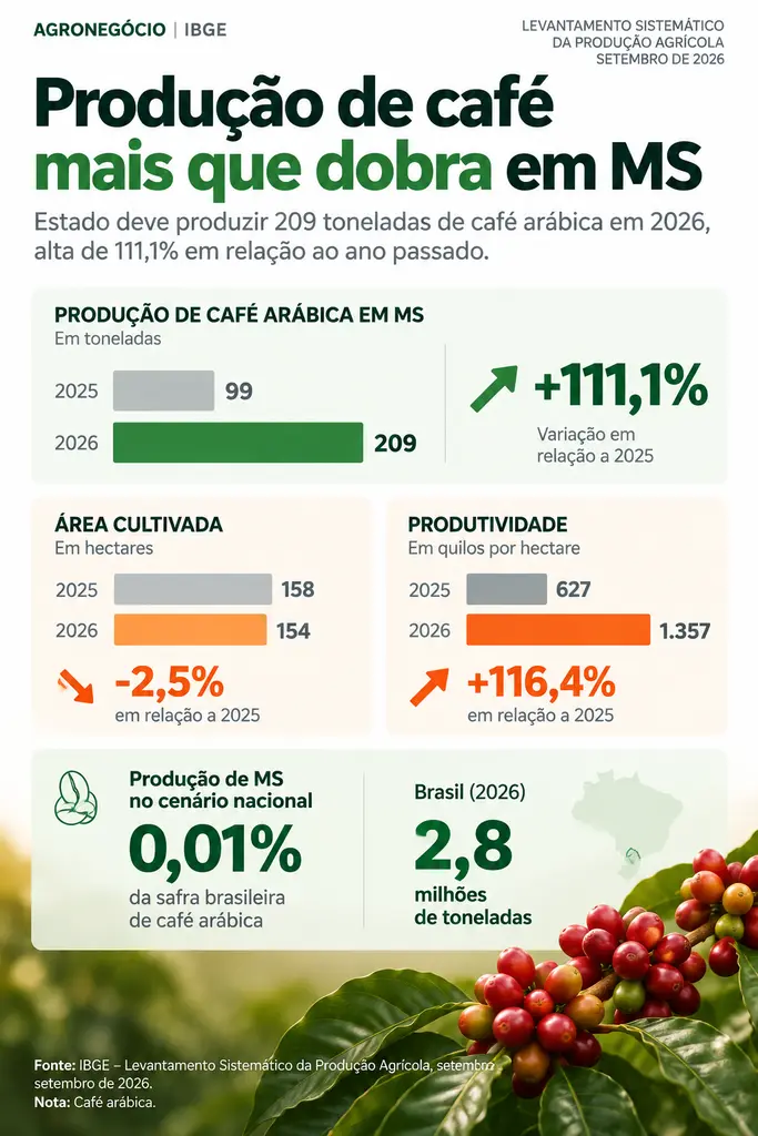 Produção de café mais que dobra em MS, mesmo com menos área cultivada